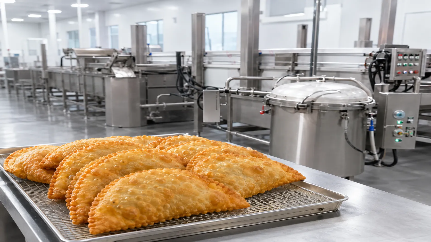 Russian Chebureki prepared for continuous frying