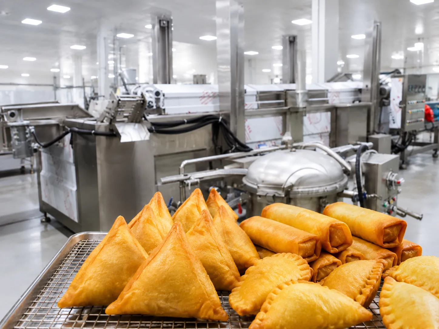 Golden fried filled pastry products from continuous fryer