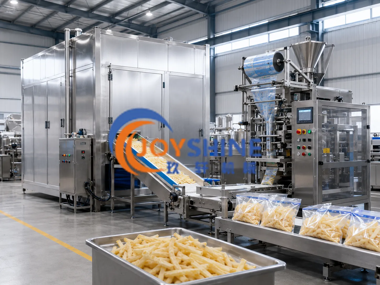 Automatic packaging machine for frozen French fries