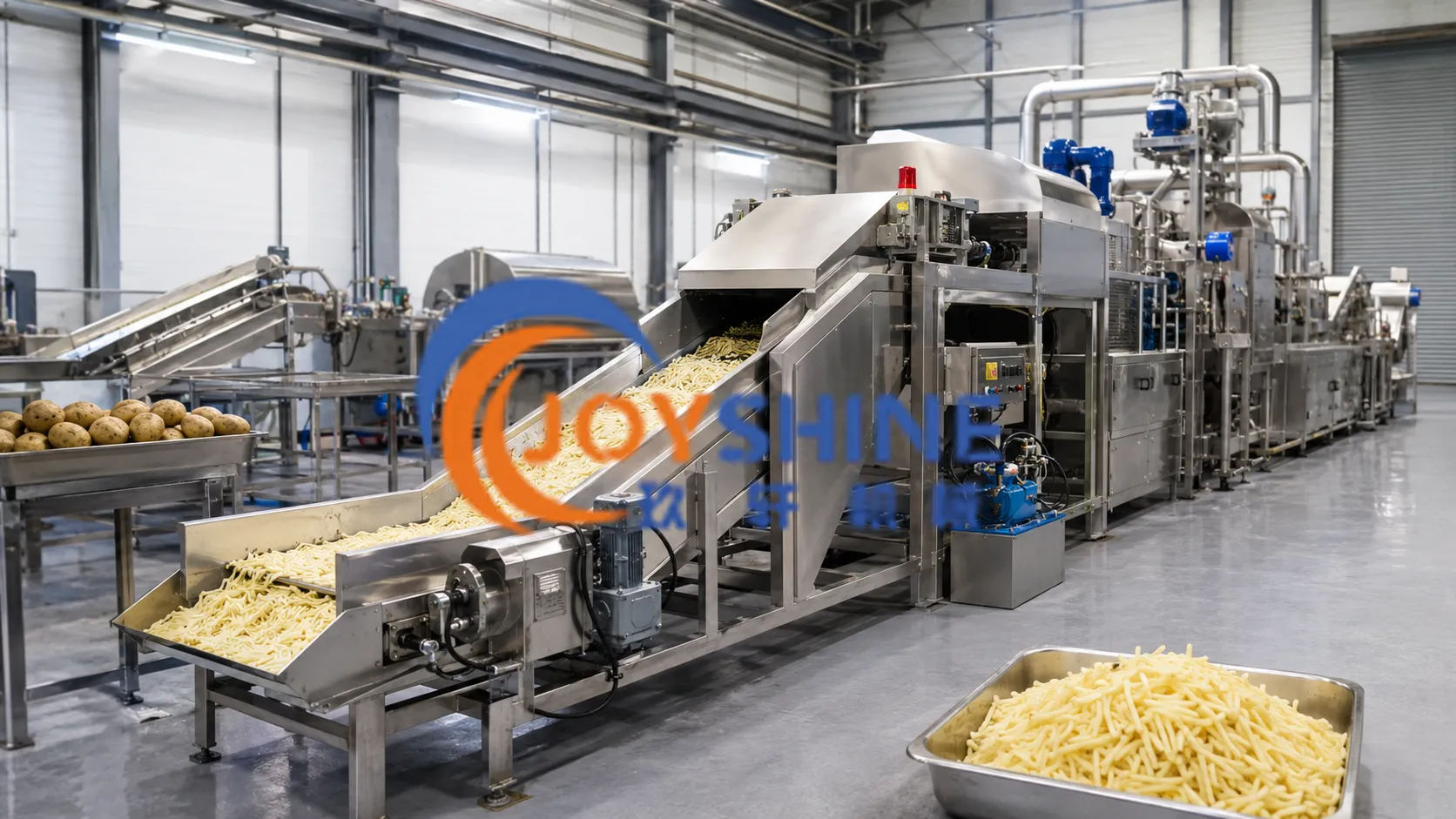 500 kg/h frozen French fries production line installed in a food processing factory