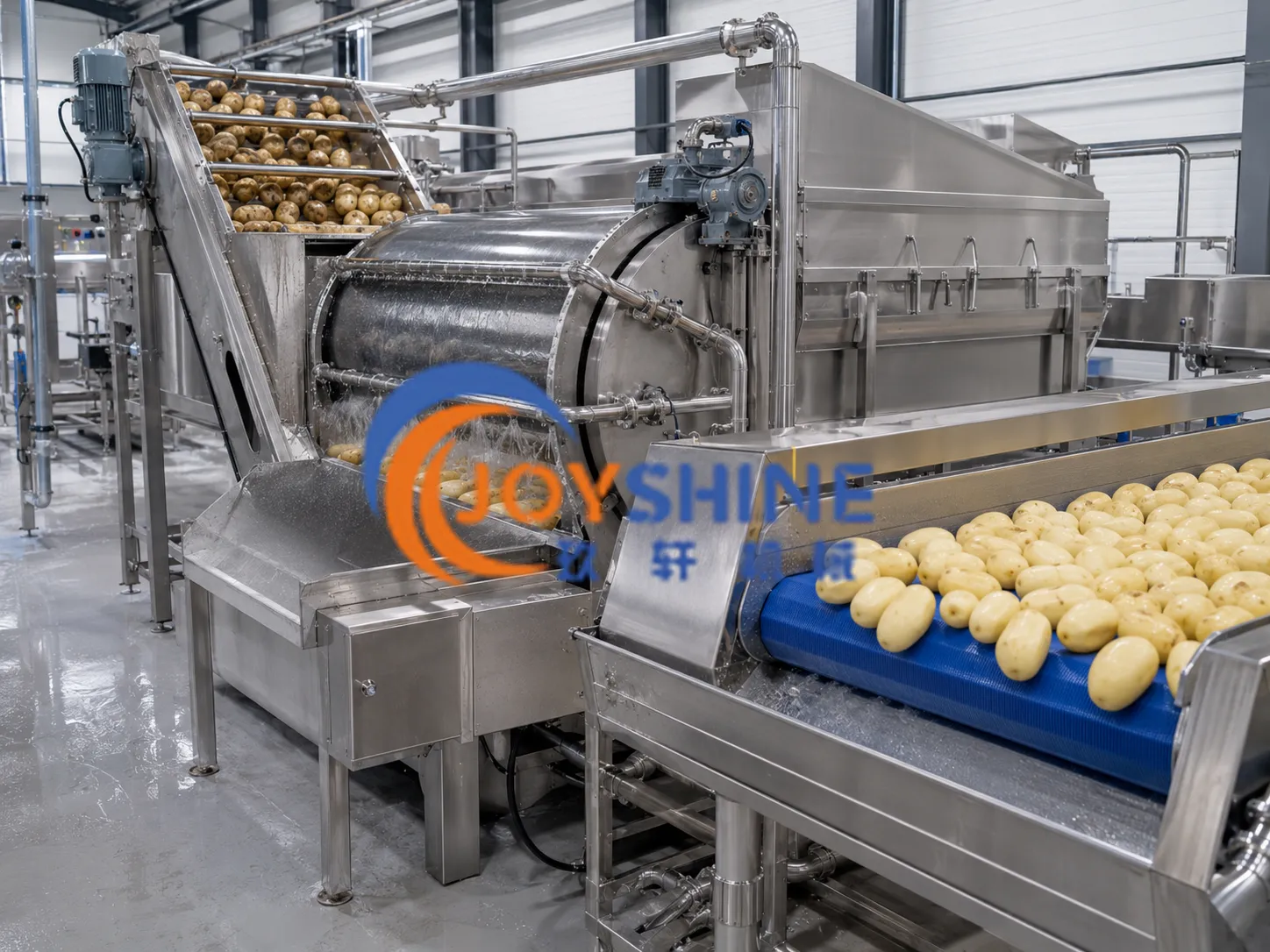 Industrial potato washing peeling and inspection equipment