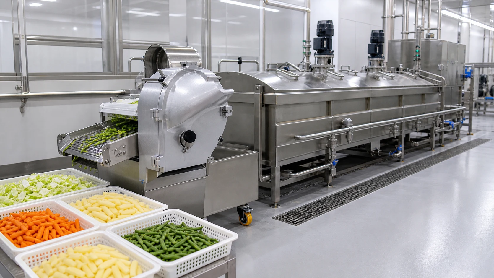 vegetable cutting and blanching modules after washing